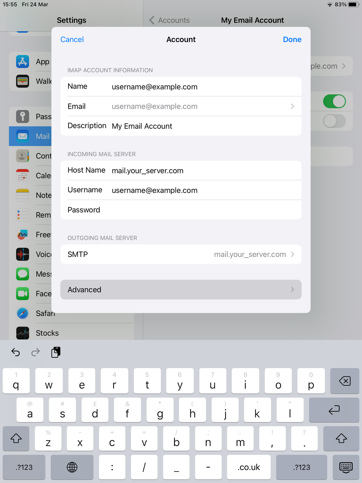 IMAP Account Information and Incoming and Outgoing Mail Server information
